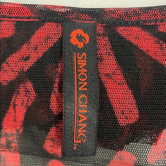 Simon Chang Red & Black Swim Coverup Ruffled Collar Self Tie 3/4 Sleeves Size M - Picture 8 of 11